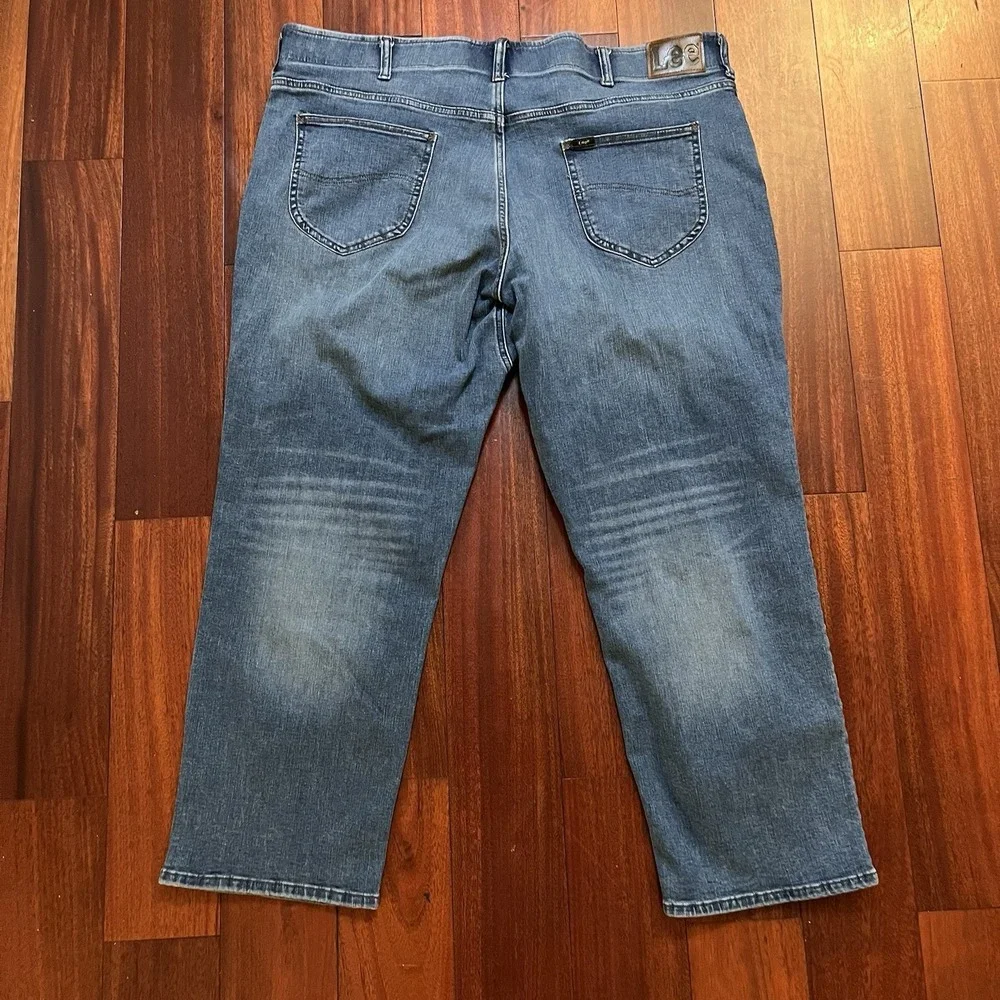 Lee Jeans Men 48x30 Blue Extreme Motion MVP Relaxed Straight Whiskering Stretch